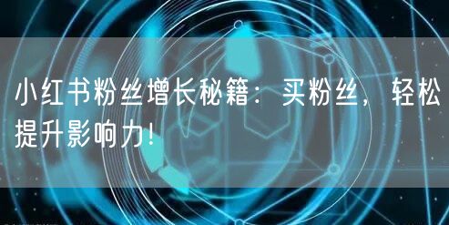 小红书粉丝增长秘籍：买粉丝，轻松提升影响